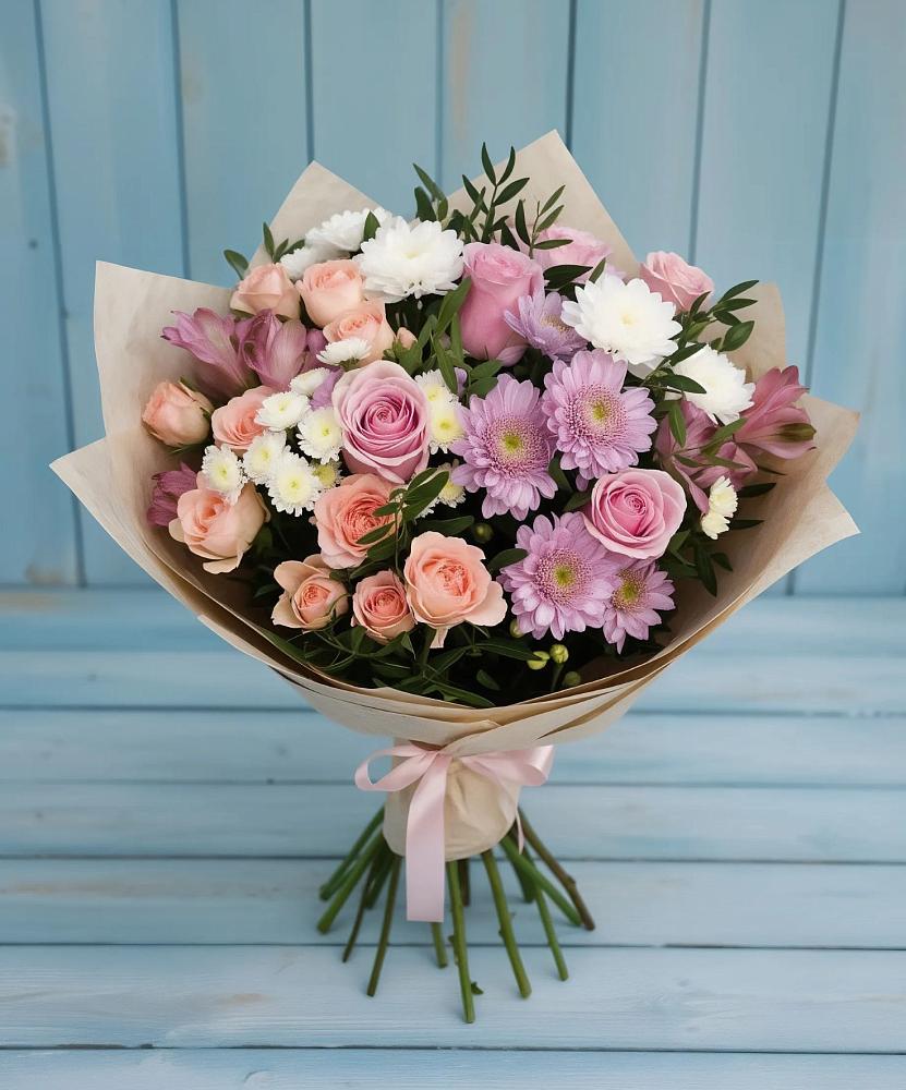 Букет цветов из: Хризантемы, Розы и Альстромерии в Цивильске