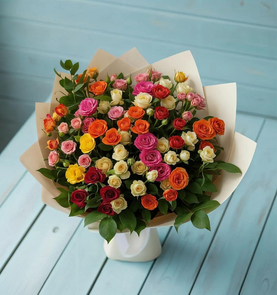 Букет Микс из разноцветных кустовых роз в Цивильске