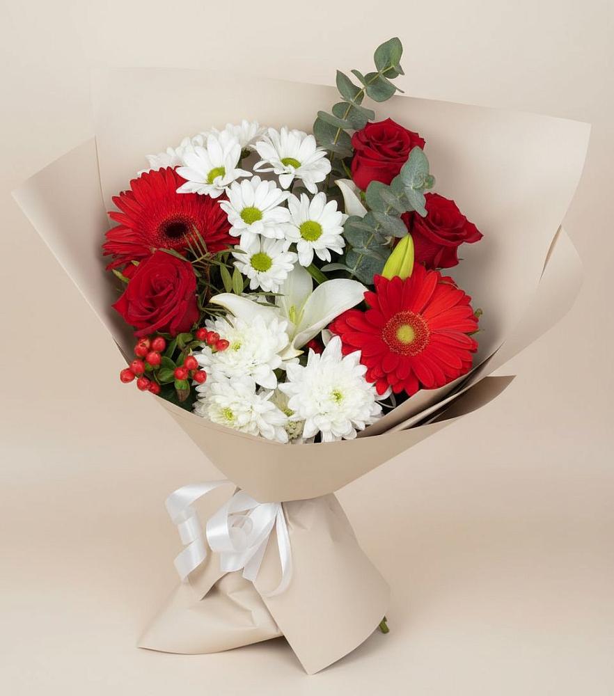 Букет цветов из: Розы, Хризантемы, Герберы и Лилии в Цивильске