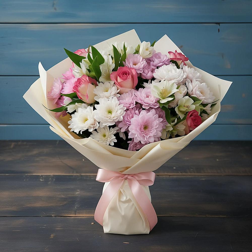 Букет цветов из: Хризантемы, Альстромерии и Розы в Цивильске